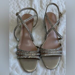 Kelly & Katie Gold/Sand shimmer wedge pump sandals
